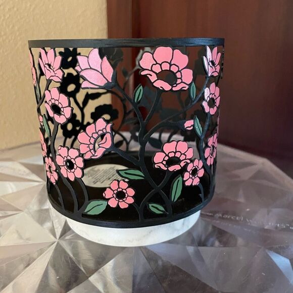Bath & Body Works Black Metal Pink Poppy Flower Marble Base Candle Holder - Picture 14 of 14